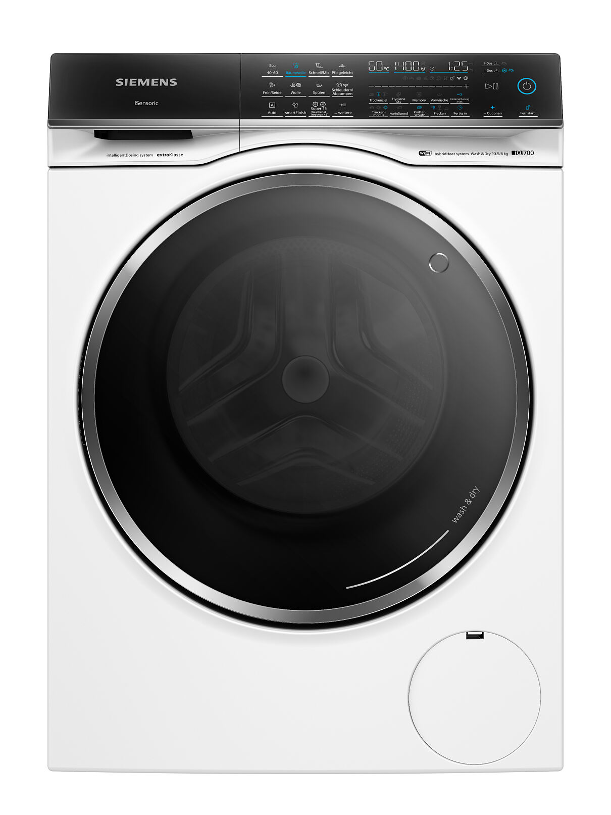 Zeit- und platzsparend Dosieren, Waschen und Trocknen mit nur einem Gerät - die neuen Siemens iQ700 Waschtrockner.