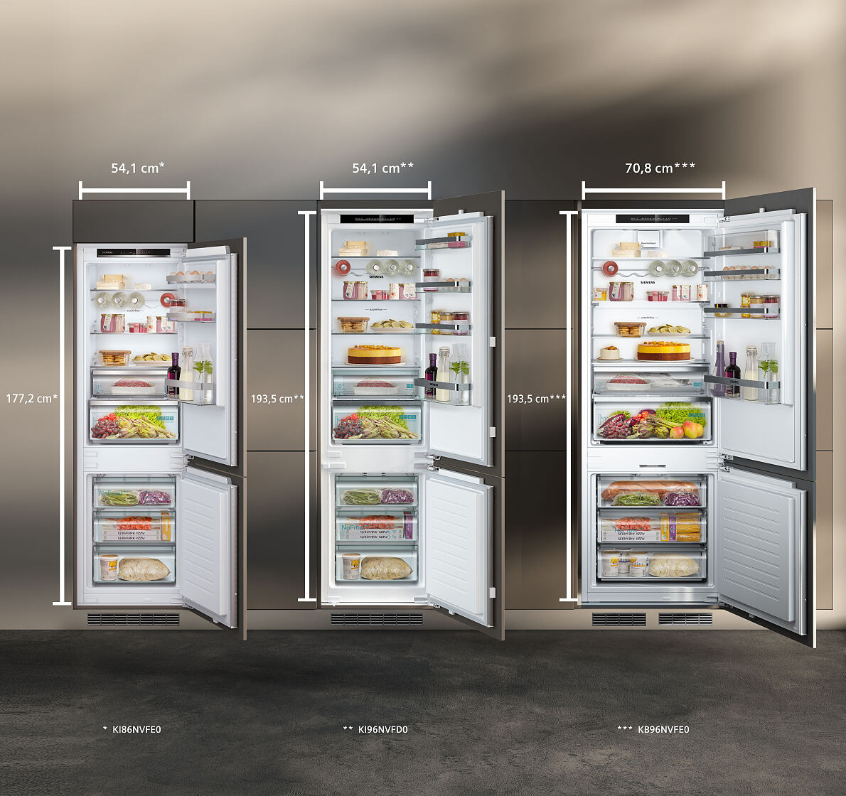 Bis zu 45% mehr Stauraum für Lebensmittel bieten die neuen Siemens-Kühl-Gefrierkombinationen.