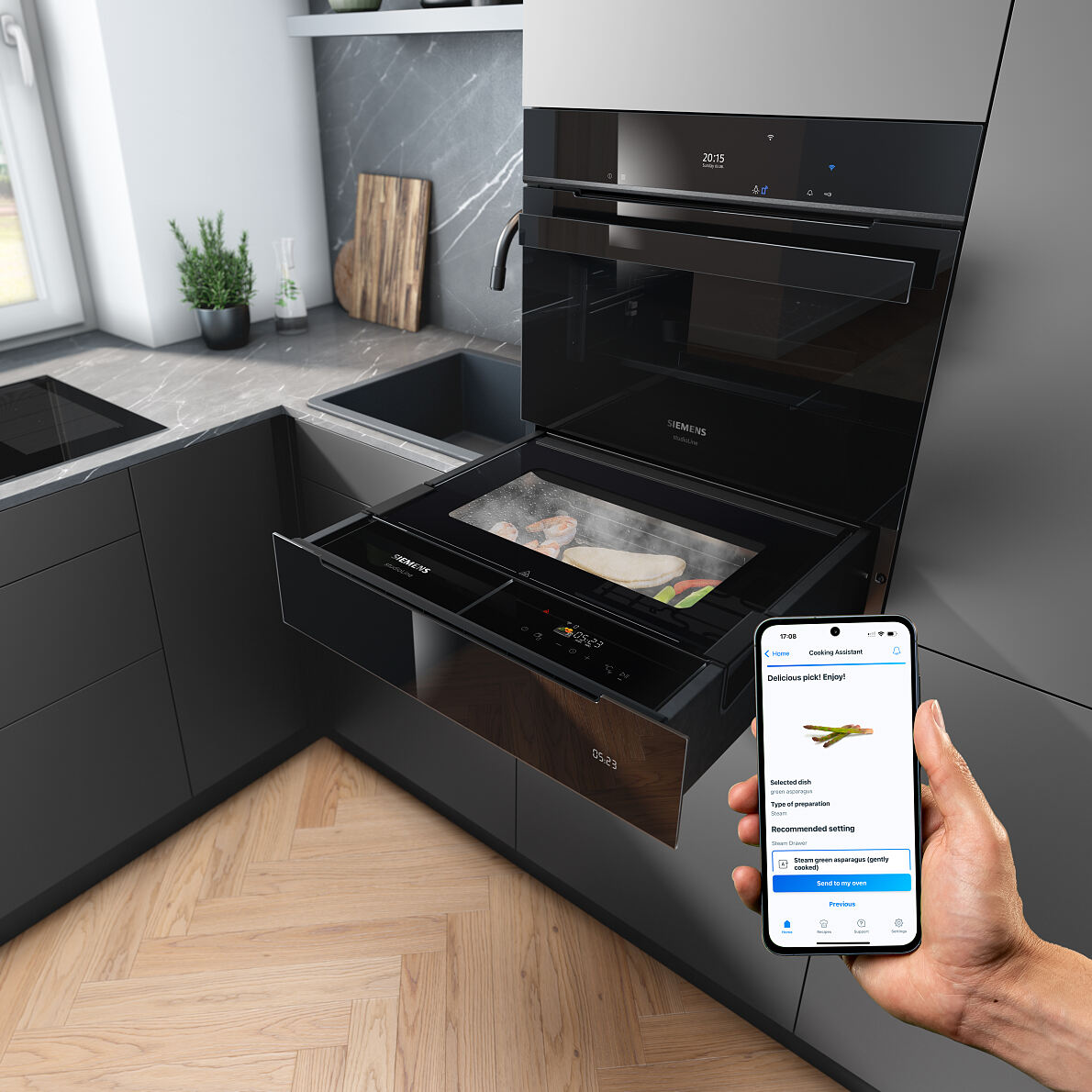 Siemens Hausgeräte stellt die weltweit erste Dampfschublade vor.