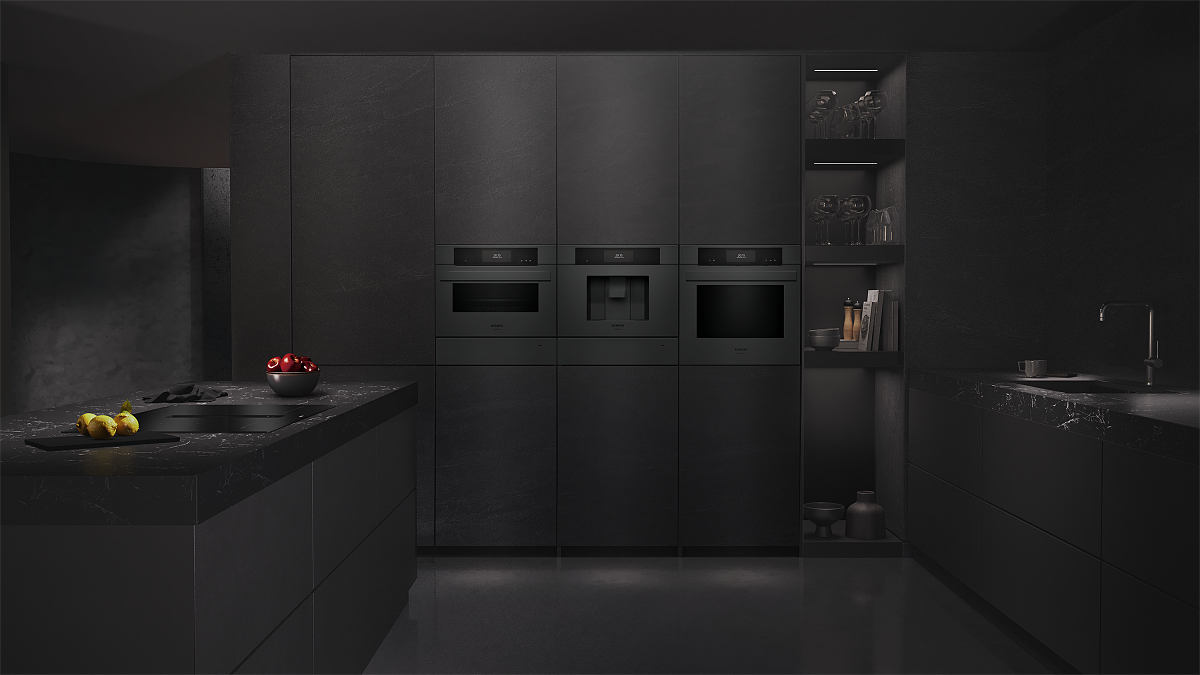 Siemens Hausgeräte präsentiert iQ700 KI-Backofen in mattschwarz mit automatischer Gerichterkennung für bis zu 100 Anwendungen.